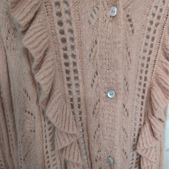 Cato Crochet Ruffle Cardigan Womens Size XL Baby Pink Long Sleeve Sweater - Picture 3 of 13